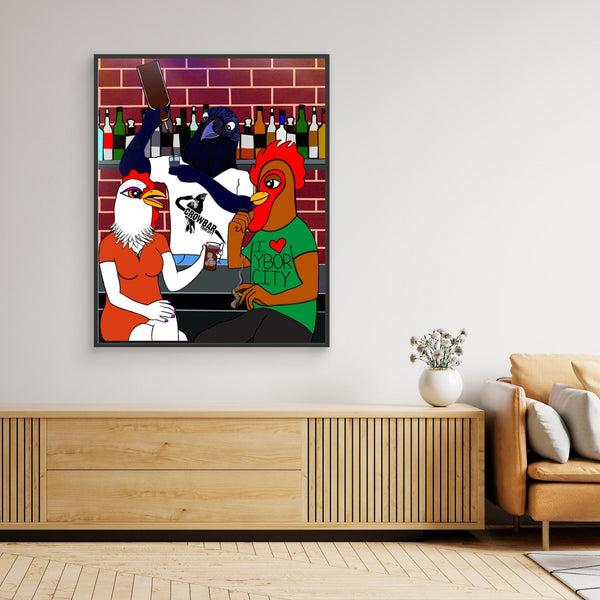A Chicken and a Rooster Walk into Crowbar by Artysta LuLu